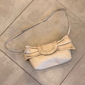 Vintage Susan Gail Beige Ruffled Leather Convertible Shoulder Bag Clutch